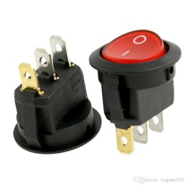 3 Pin Yuvarlak Işıklı On-Off Anahtar Kırmızı (220 V)
