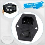 Power Soket Erkek Anahtarlı Sigortalı Kulaklı Power Soket Erkek Anahtarlı Sigortalı Kulaklı