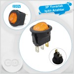3 Pin Yuvarlak Işıklı On-Off Anahtar Turuncu 3 Pin Yuvarlak Işıklı On-Off Anahtar Turuncu