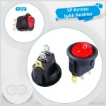 3 Pin Yuvarlak Işıklı On-Off Anahtar Kırmızı (12 V)