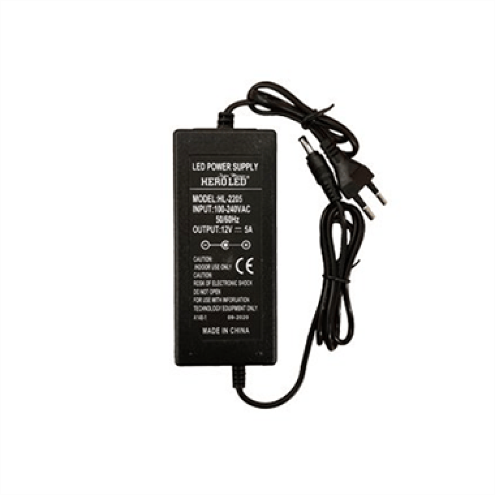 12V 5A Masaüstü Adaptör – Plastik Kasa, İki Ucu Kablolu