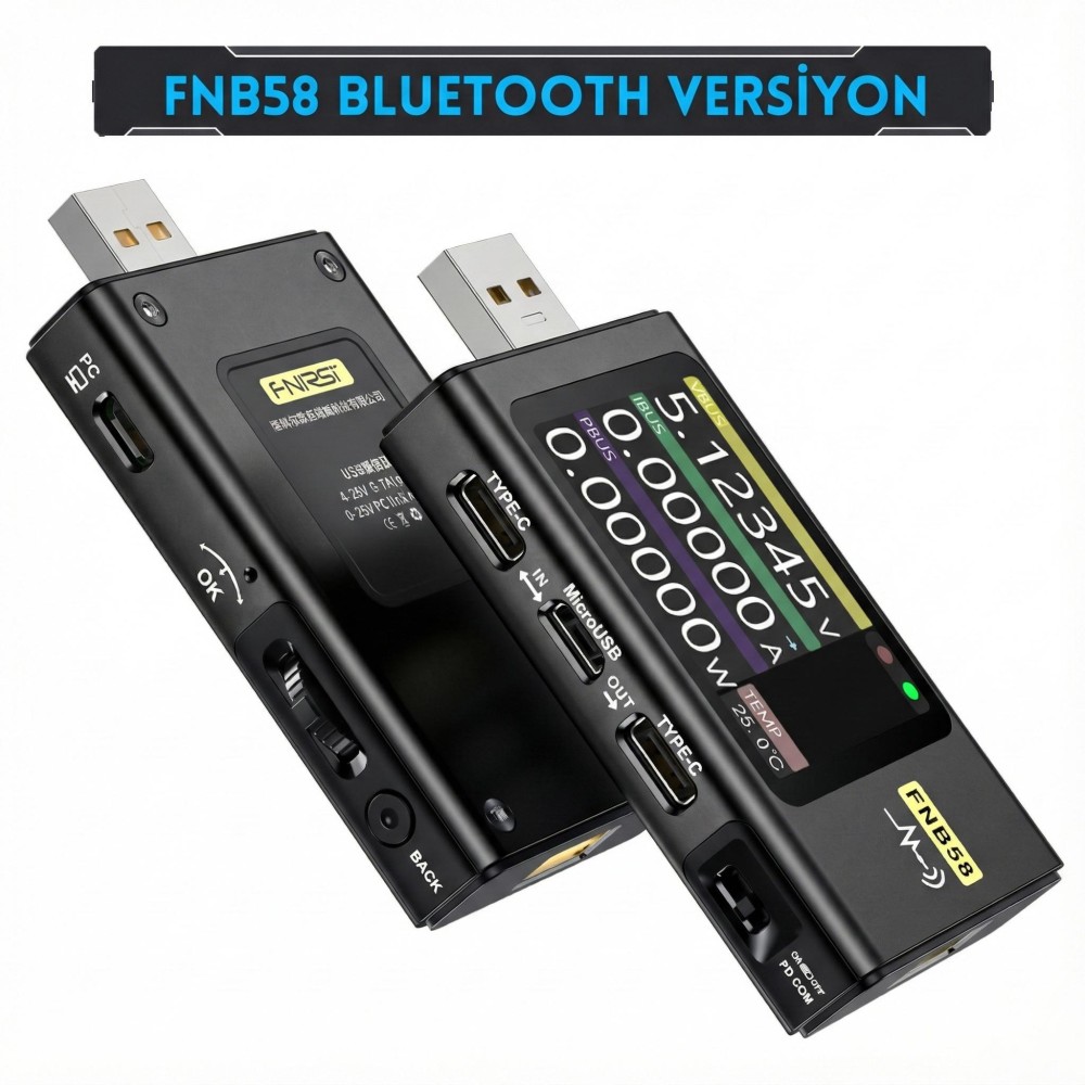FNIRSI FNB58 Bluetooth Destekli USB Güç Ölçer ve Protokol Test Cihazı